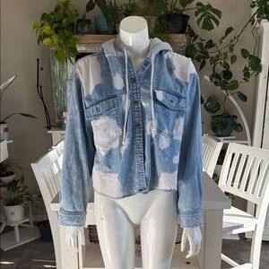 American Eagle Blue and White Tie-Dye crop Denim Jacket XL